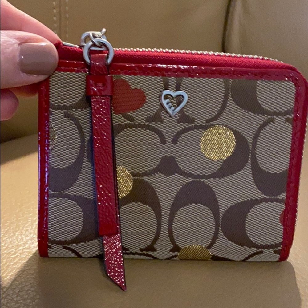 Coach Small Wallet With Red ❤️ and Gold Design
